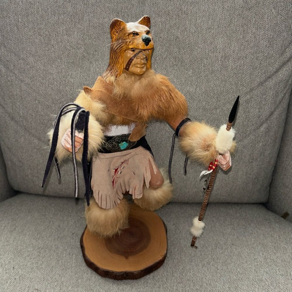 Navajo Handcrafted Mountain lion headress Statue